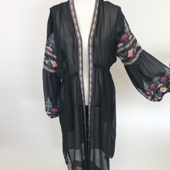 Umgee Black Embroidered Sheer Duster Cardigan - Picture 3 of 8